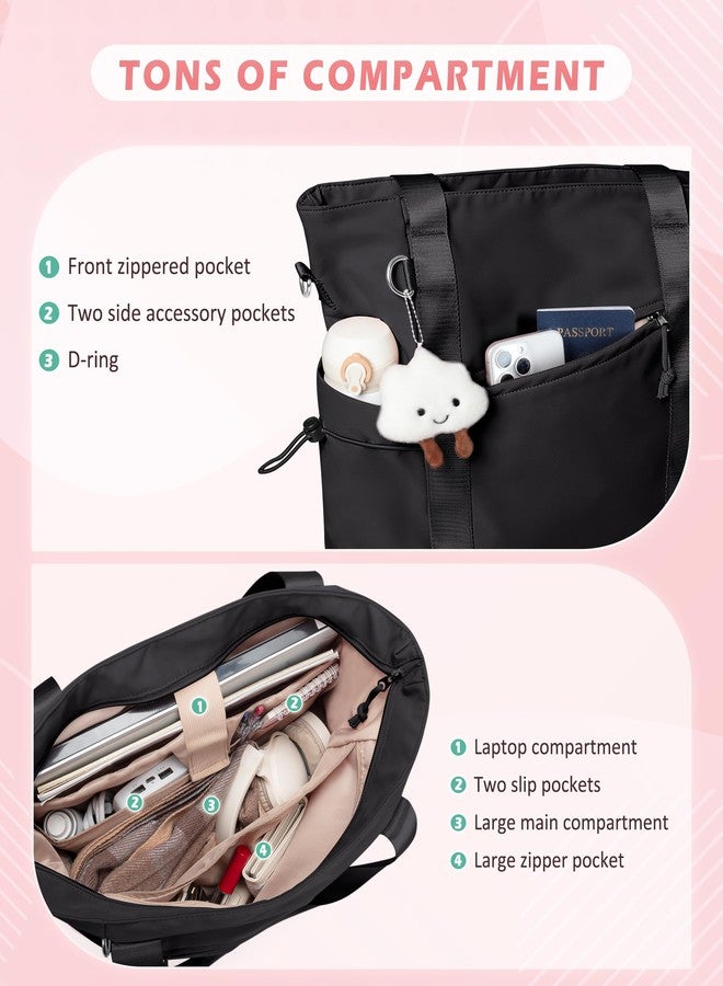 Smasrob Work Tote with Crossbody Strap for Women, Tote Bag and Water Bottle Pocket for Work and School, Black - Image 2